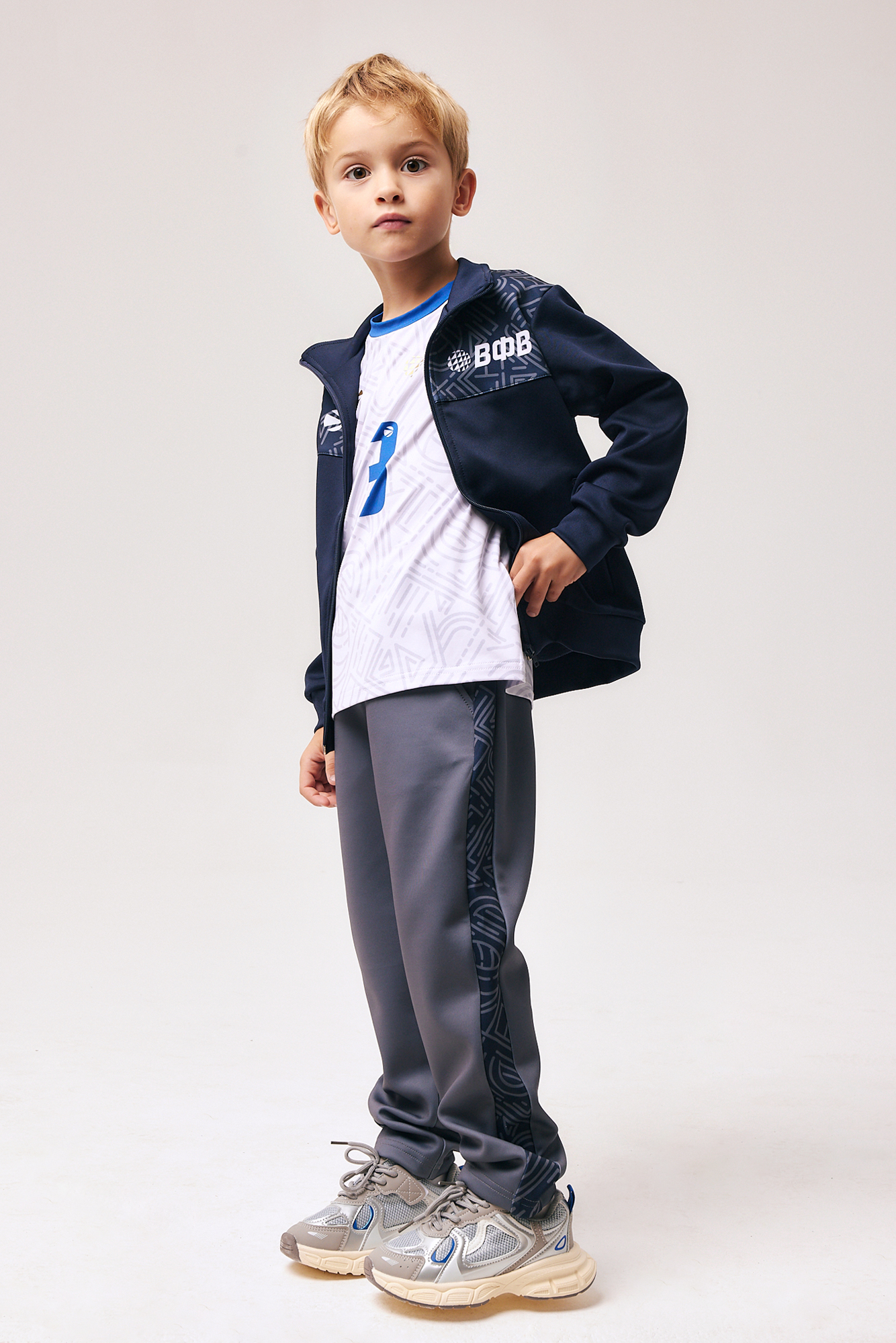 Брюки спортивные для мальчика и девочки 140 (серый\синий) Ch-302E